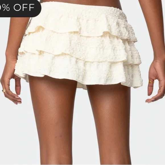 Edikted Ruffle Mini Skort in Cream - Picture 3 of 5